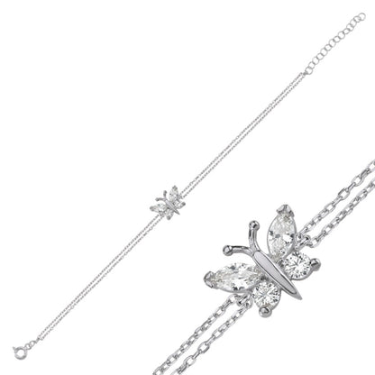 Sterling Silver Rhodium Plated CZ Butterfly Bracelet
