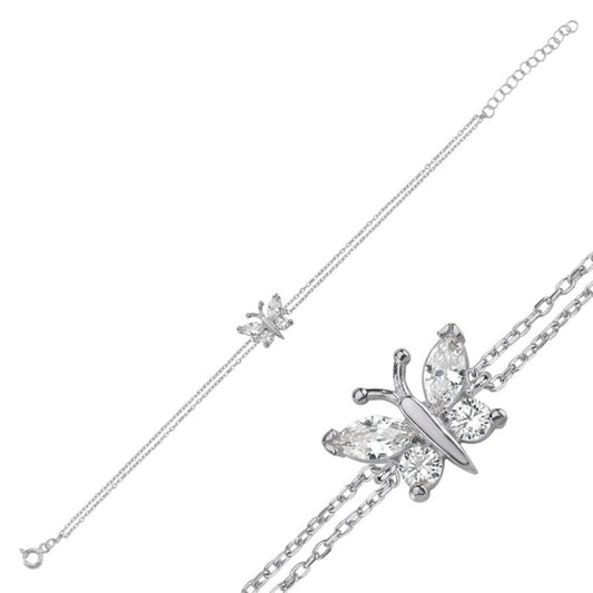 Sterling Silver Rhodium Plated CZ Butterfly Bracelet