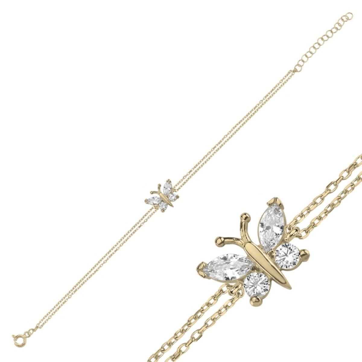 Sterling Silver Gold Plated CZ Butterfly Bracelet