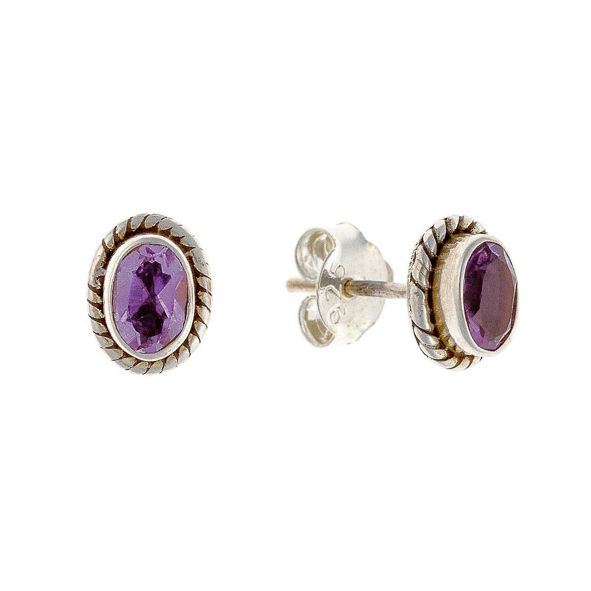 Sterling Silver Oval Amethyst Studs