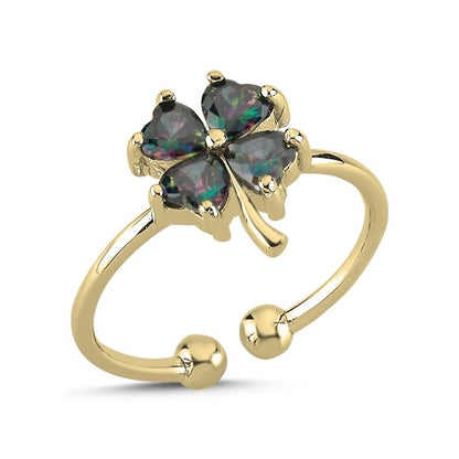 Sterling Silver Gold Plated Mystic Topaz Clover Ring