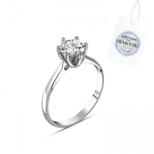 Sterling Silver Rhodium Plated Swarovski Crystal Ring