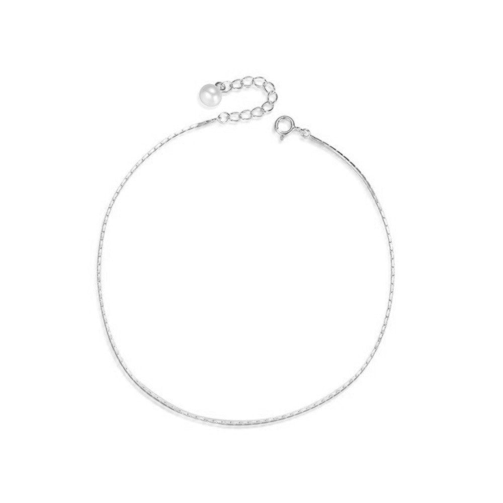 Sterling Silver Rhodium Plated Pearl Chain Bracelet