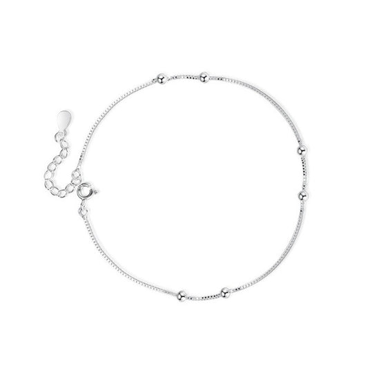 Sterling Silver Minimalist Beaded Chain Anklet