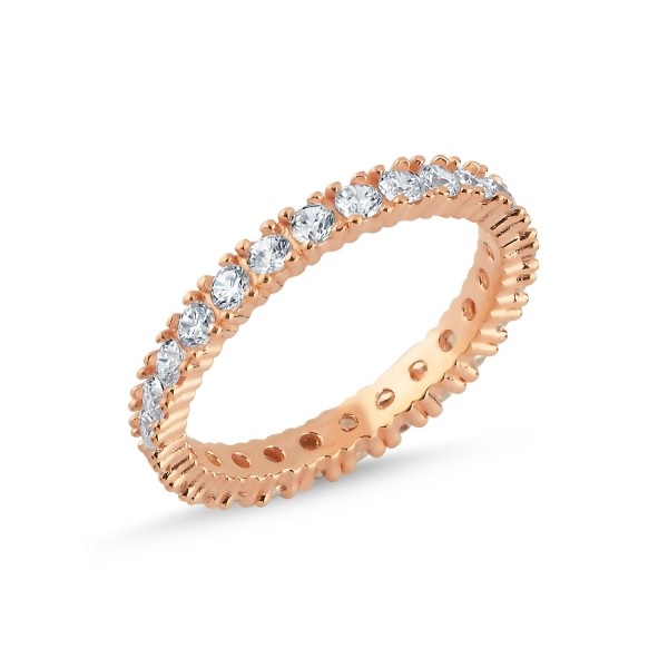 Sterling Silver Rose Gold Plated 2.5 mm CZ Band Ring