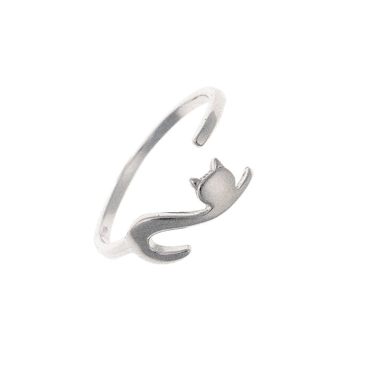 Sterling Silver Rhodium Plated Kitten Ring