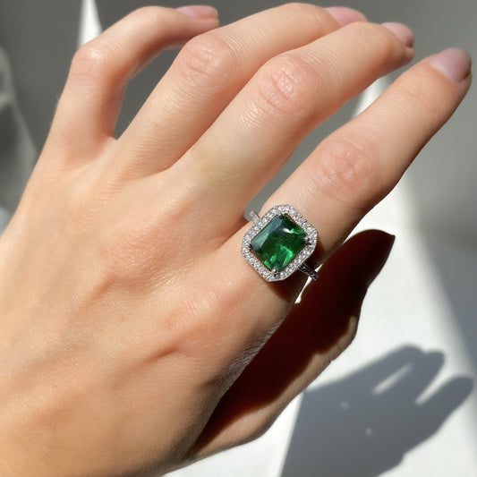 Sterling Silver Rhodium Plated CZ Crystal Ring