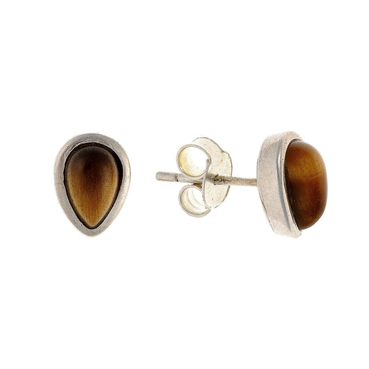 Sterling Silver Teardrop Tiger Eye Studs