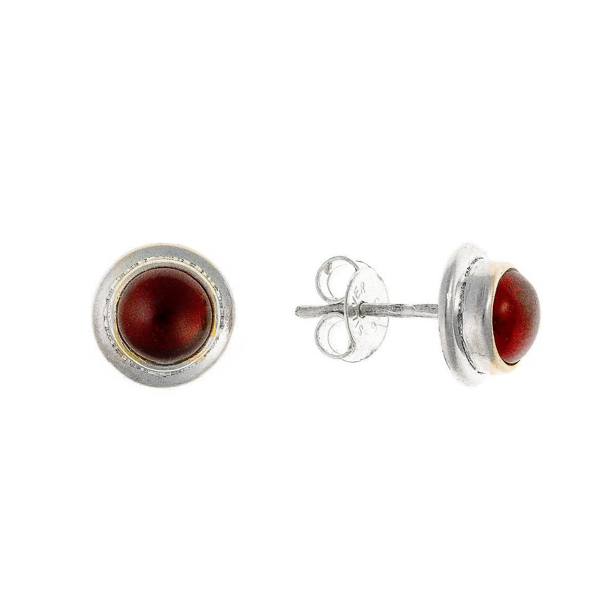 Sterling Silver Garnet Round Studs