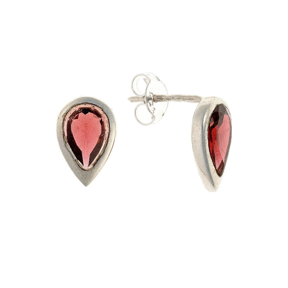 Sterling Silver Drop Shaped Garnet Studs