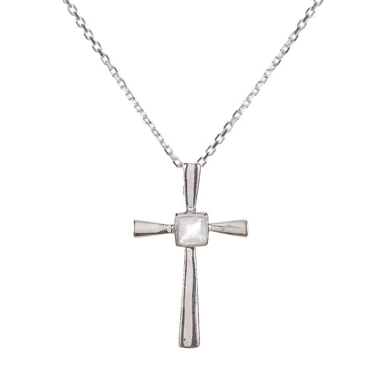 Sidabrinis kryželis su mėnulio akmeniu ir grandinėle