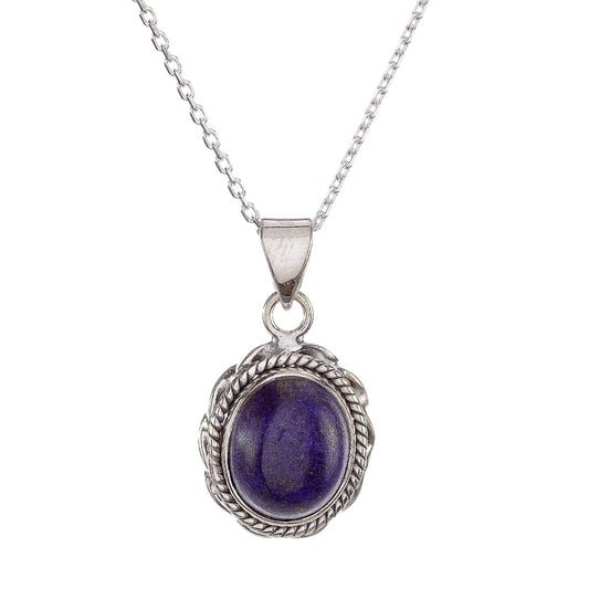 Sterling Silver Oval Lazurite Pendant Necklace