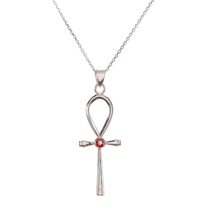 Sterling Silver Garnet Cross Necklace