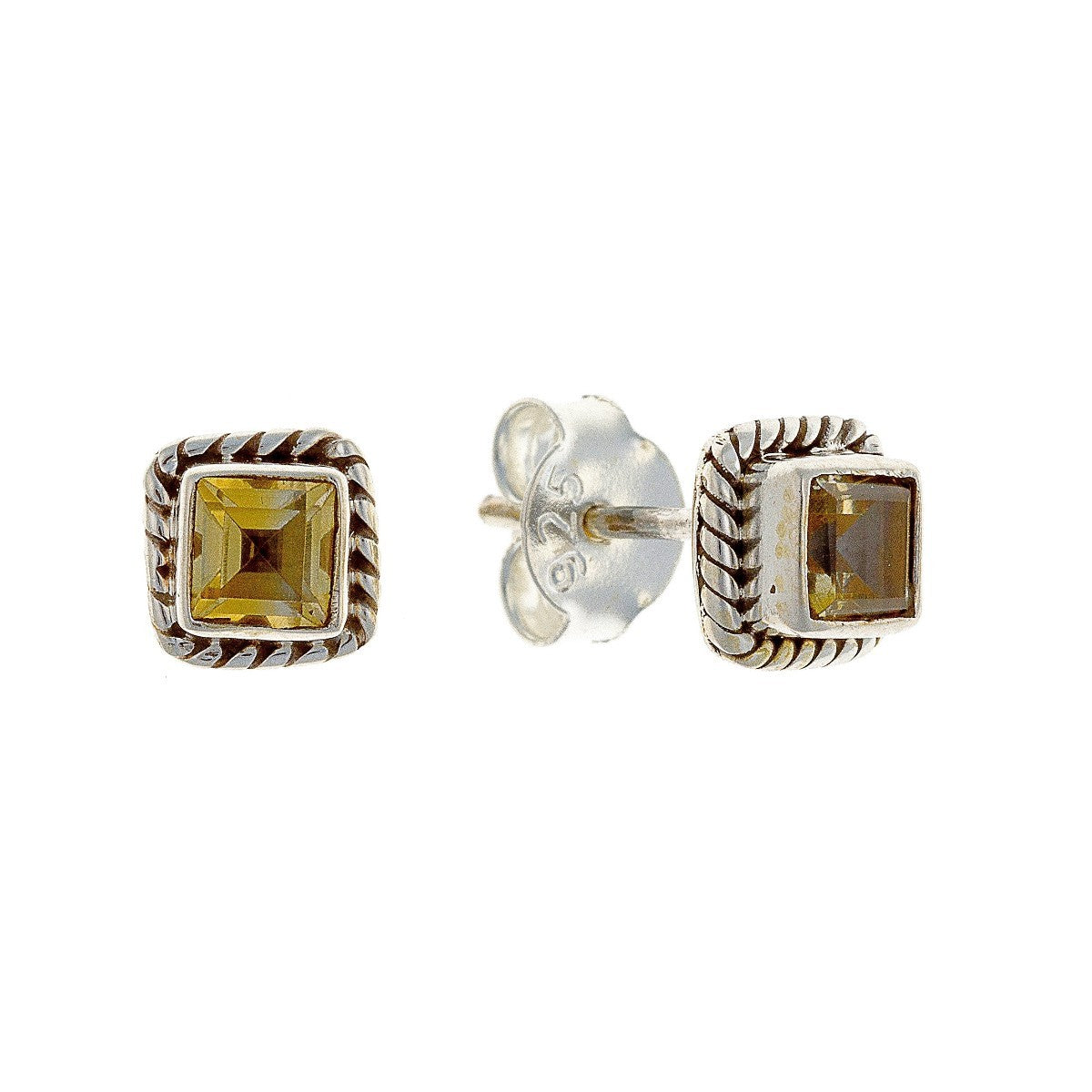 Sterling Silver Citrine Stone Square Studs