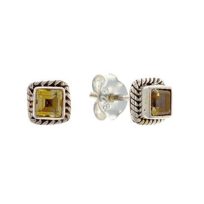 Sterling Silver Citrine Stone Square Studs