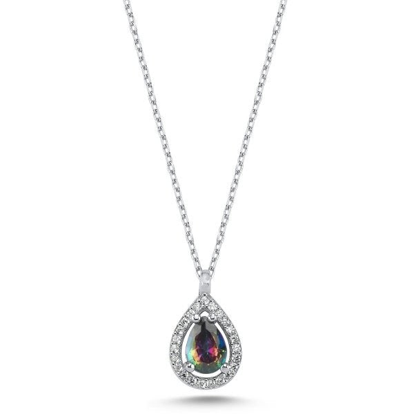 Sterling Silver Rhodium Plated Mystic Topaz Necklace