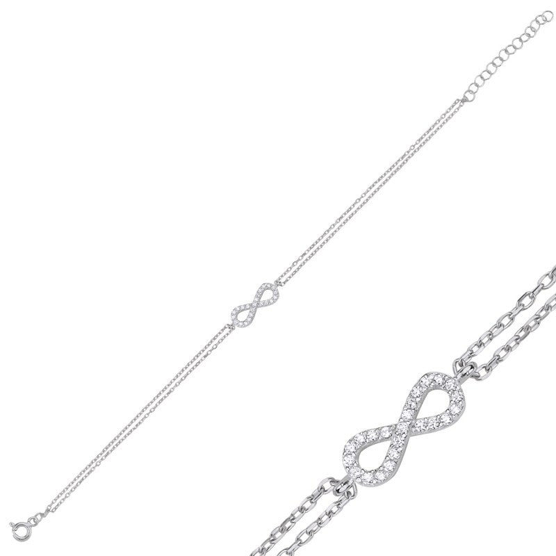 Sterling Silver Rhodium Plated CZ Infinity Bracelet