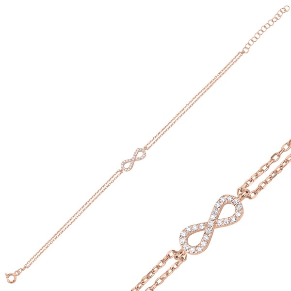 Sterling Silver Rose Gold Plated CZ Infinity Bracelet