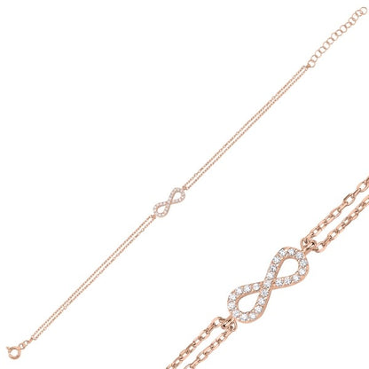 Sterling Silver Rose Gold Plated CZ Infinity Bracelet