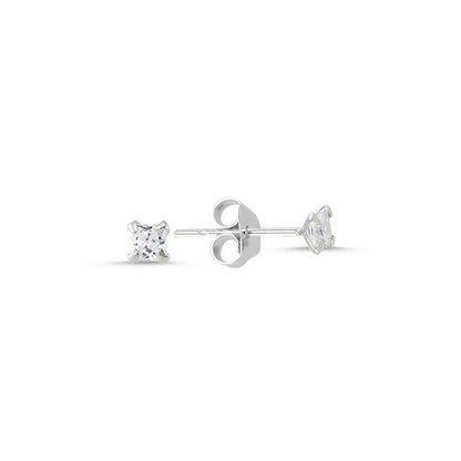 Sterling Silver 3 - 8 mm Square CZ Crystal Studs