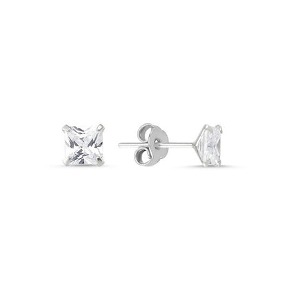 Sterling Silver 3 - 8 mm Square CZ Crystal Studs