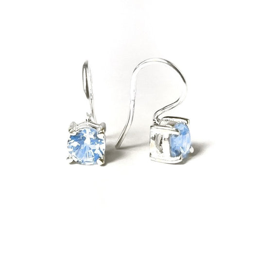 Sterling Silver Round Blue Topaz Drop Earrings