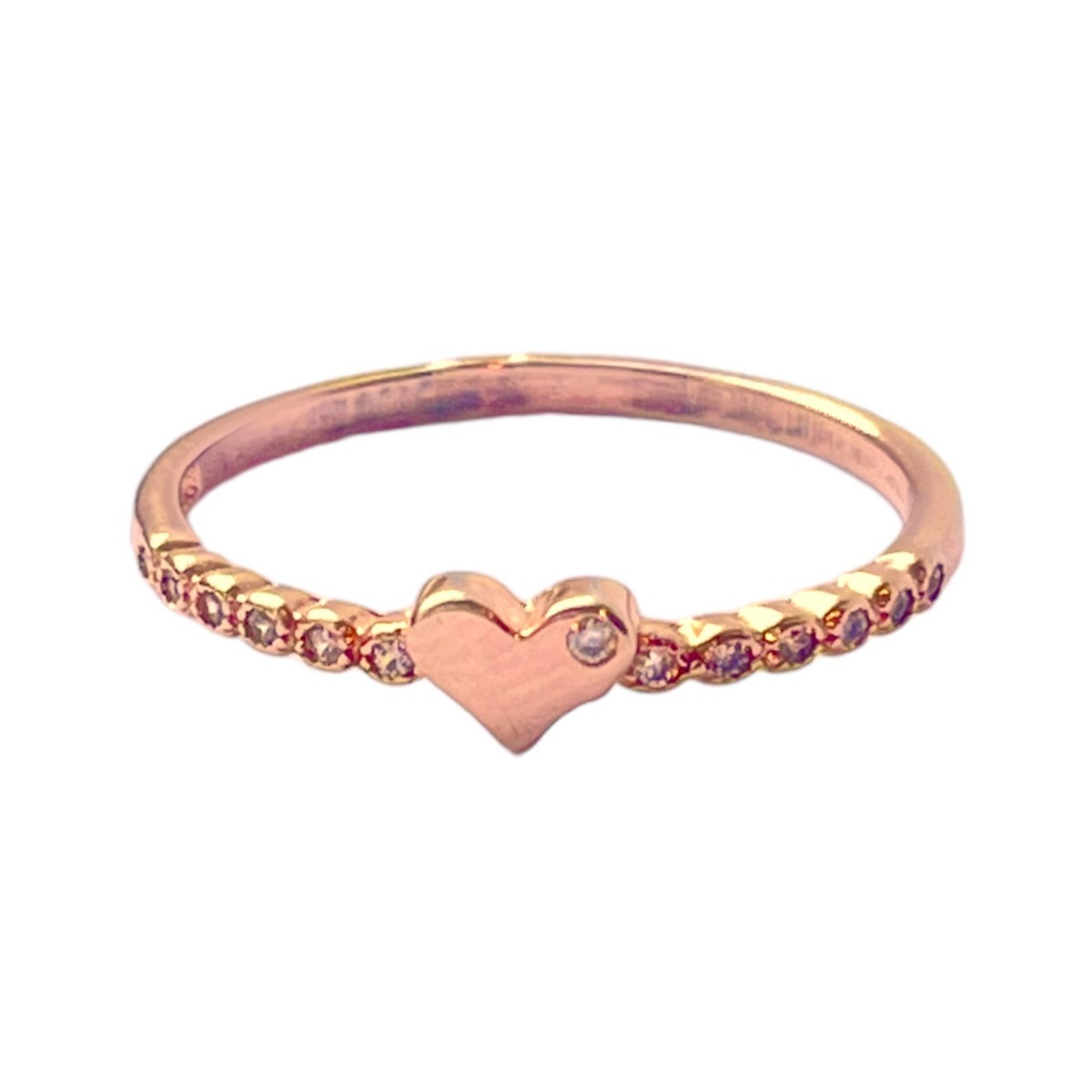 Sterling Silver Rose Gold Plated Heart & CZ Ring