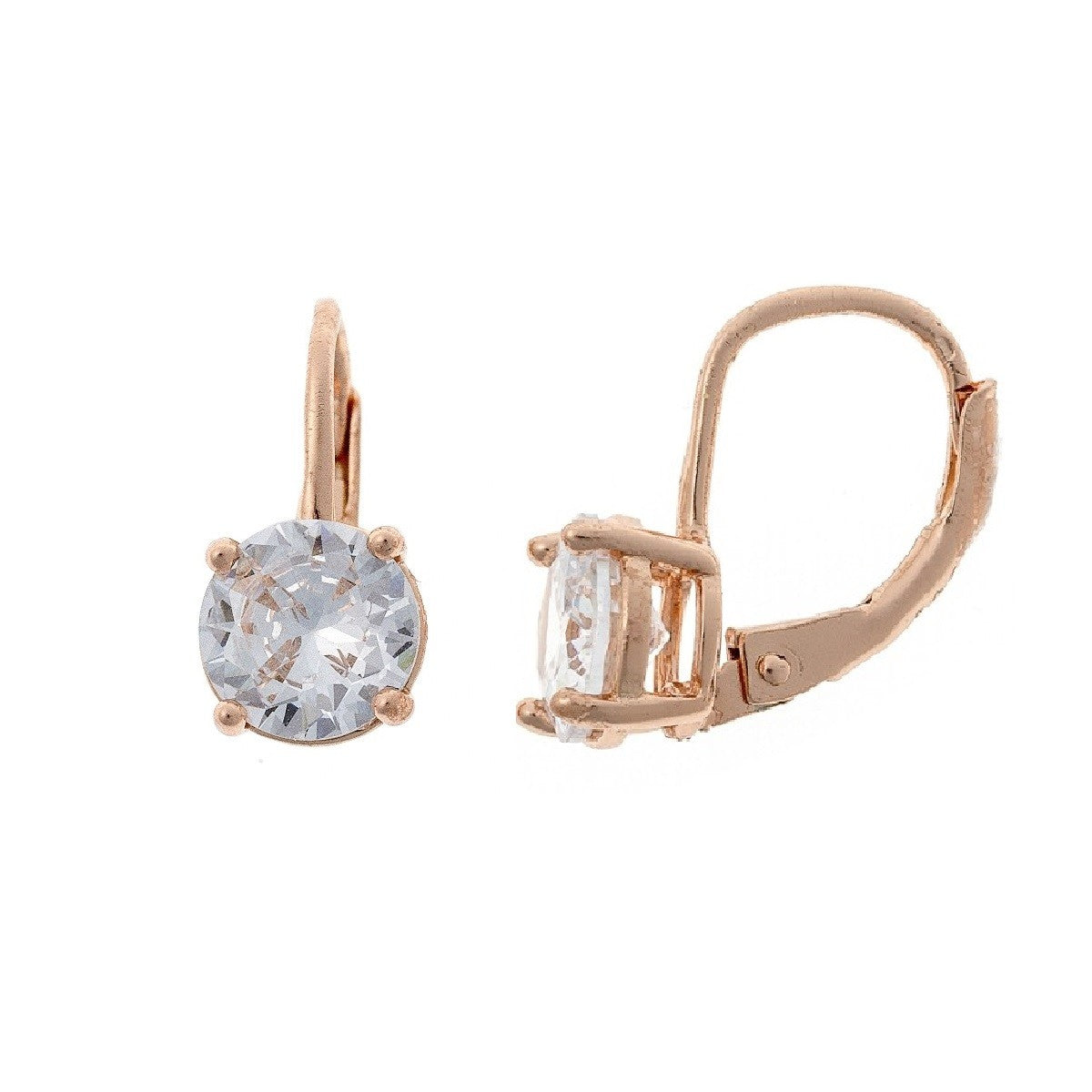 Sterling Silver Rose Gold Plated CZ Drop Earrings