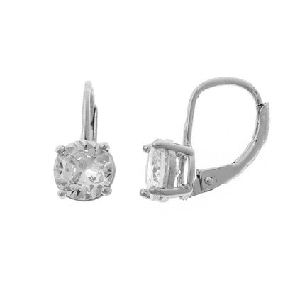 Sterling Silver Rhodium Plated CZ Drop Earrings