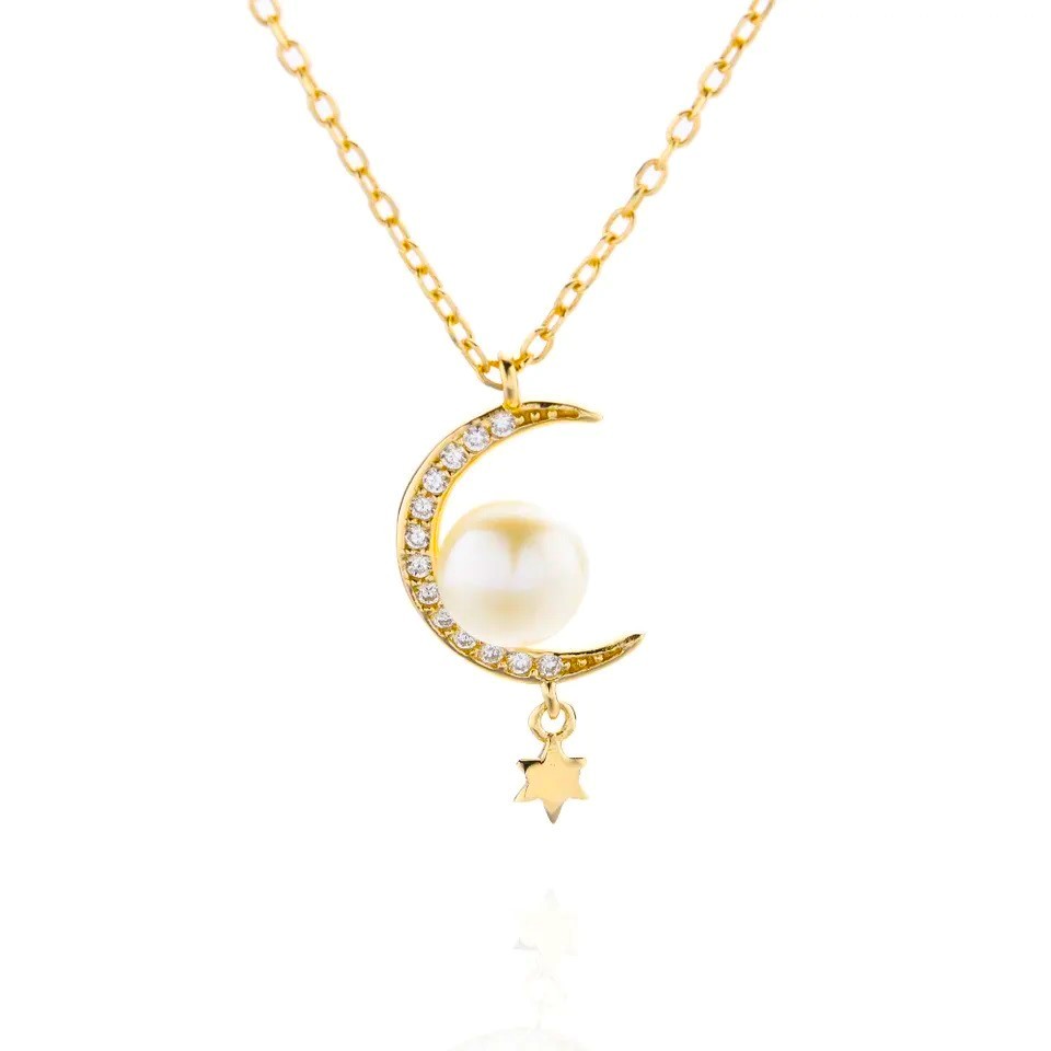 Sterling Silver Gold Plated Pearl & CZ Necklace