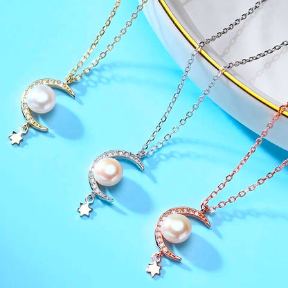 Sterling Silver Gold Plated Pearl & CZ Necklace