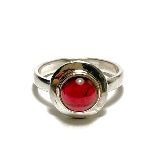 Sterling Silver Round Garnet Ring