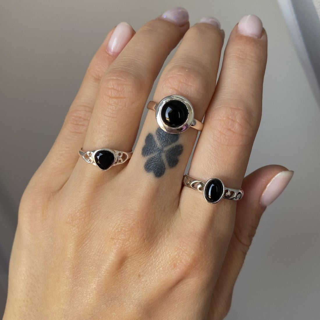 Sterling Silver Round Black Onyx Ring