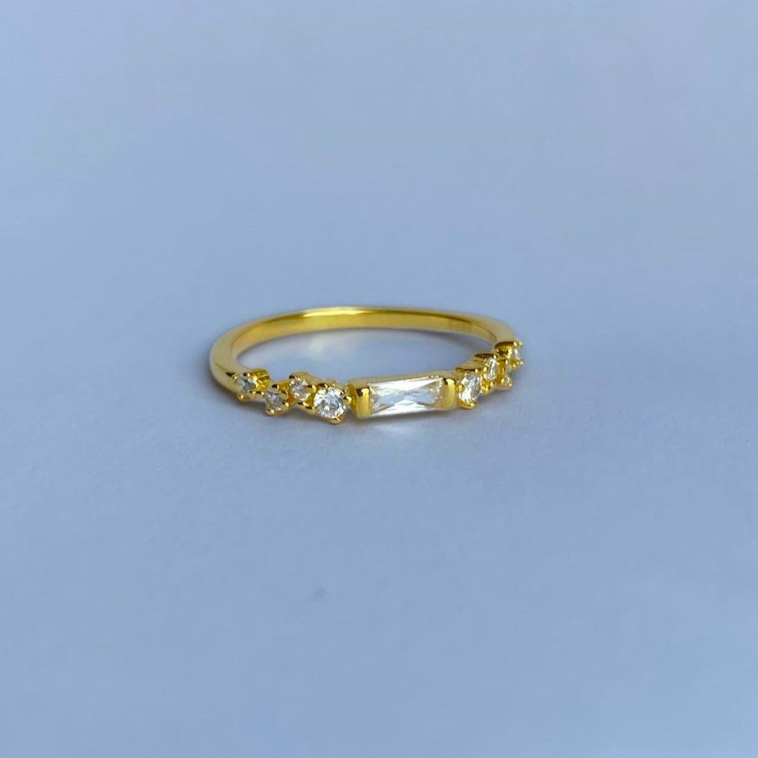 Sterling Silver Gold Plated Rectangle CZ Ring