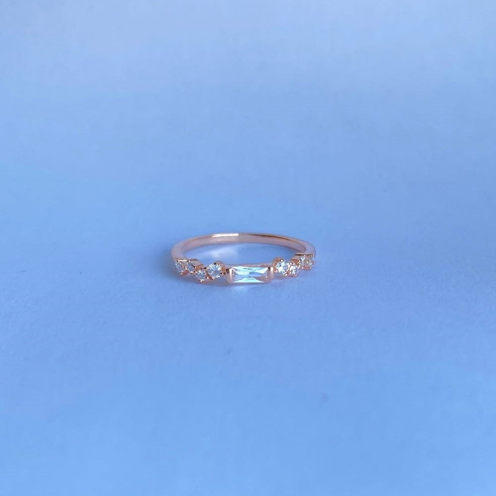 Sterling Silver Rose Gold Plated Rectangle CZ Ring