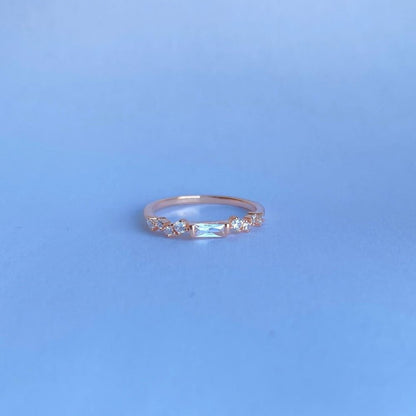 Sterling Silver Rose Gold Plated Rectangle CZ Ring