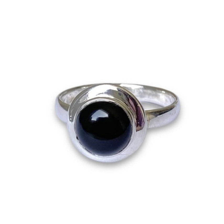 Sterling Silver Round Black Onyx Ring