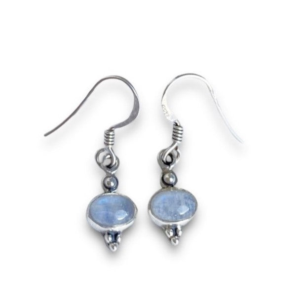 Sterling Silver Oval Moonstone Drop Earrings