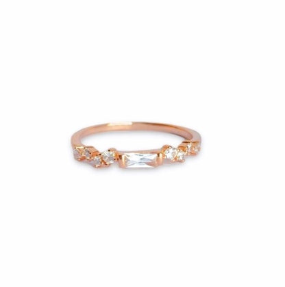 Sterling Silver Rose Gold Plated Rectangle CZ Ring