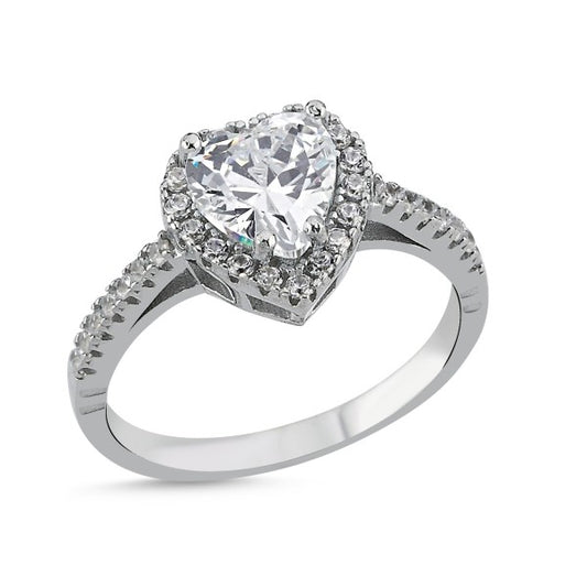 Sterling Silver Rhodium Plated CZ Heart Ring