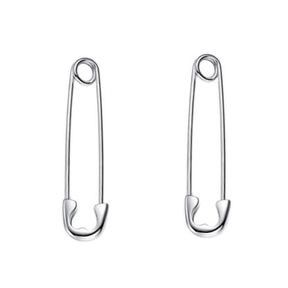 Sterling Silver Rhodium Plated Safety Pin Earrings