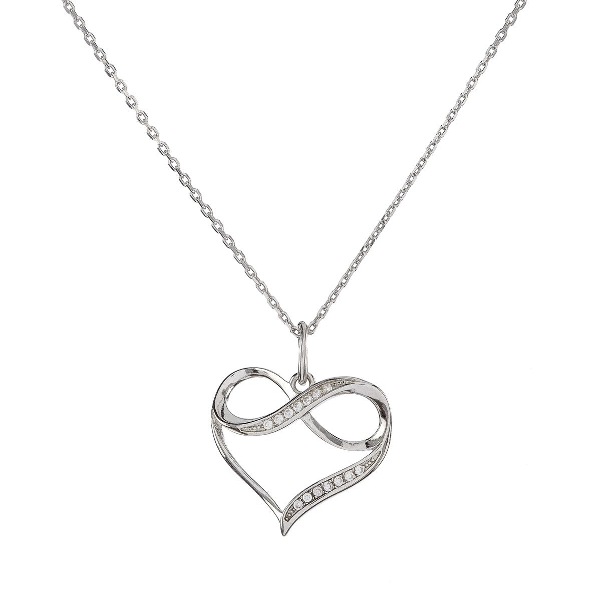 Sterling Silver Rhodium Plated CZ Heart Necklace