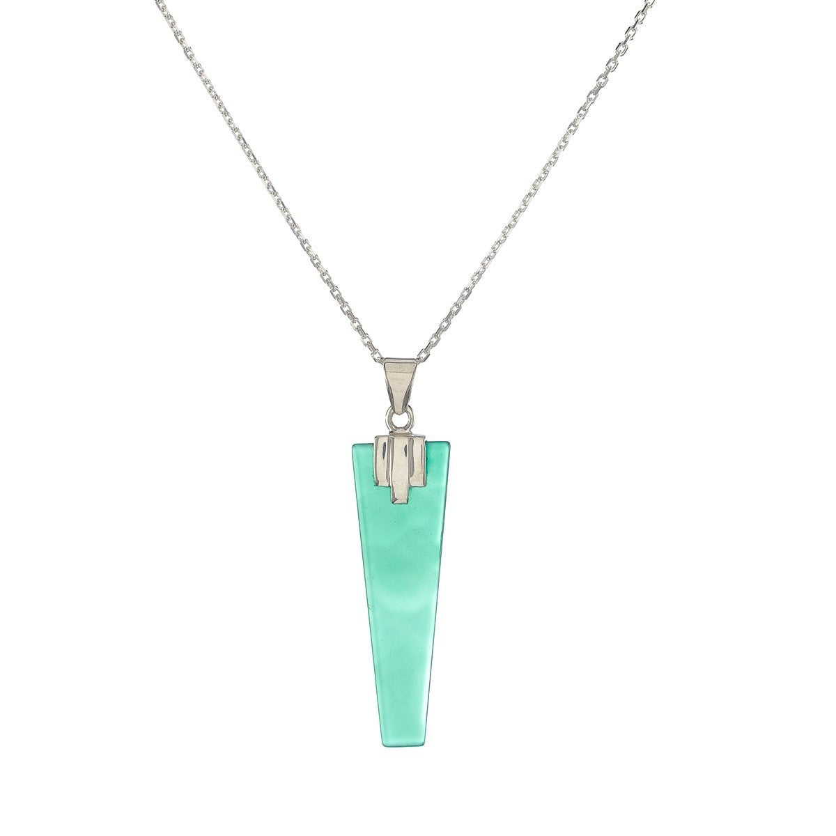 Sterling Silver Green Onyx Pendant Necklace