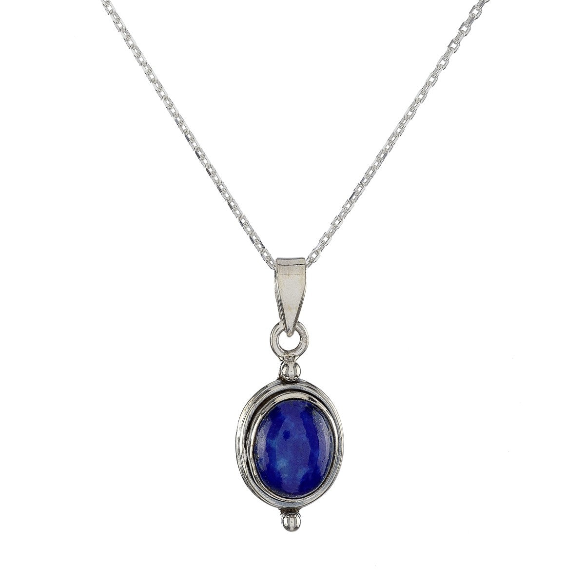 Sterling Silver Oval Lazurite Pendant Necklace