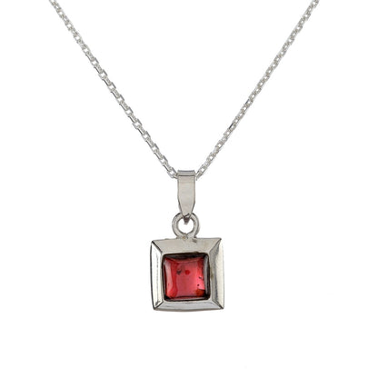 Sterling Silver Square Garnet Pendant Necklace