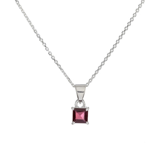 Sterling Silver Square Garnet Pendant Necklace