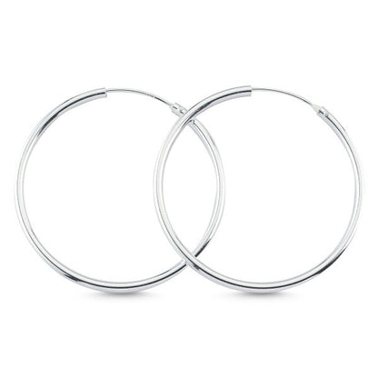 Sterling Silver Rhodium Plated 10 - 50 mm Hoops