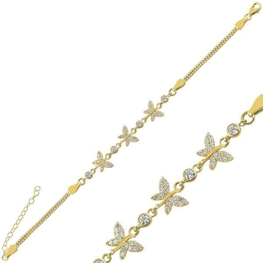 Sterling Silver Gold Plated CZ Butterfly Bracelet