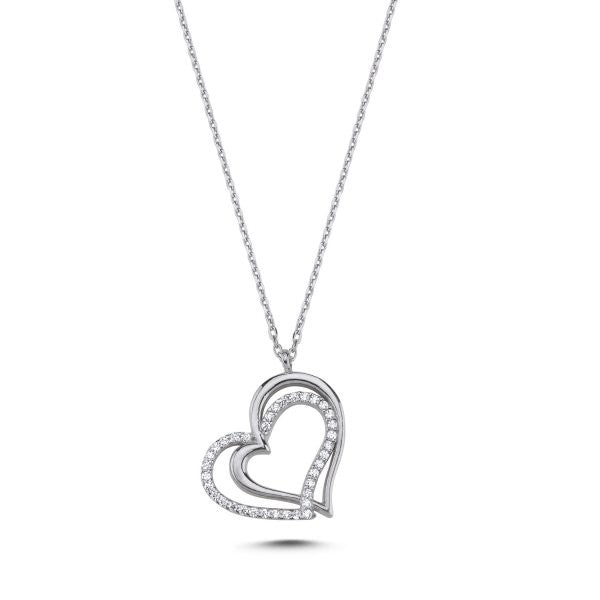 Sterling Silver Rhodium Plated CZ Heart Necklace