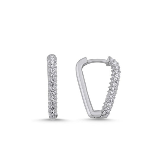 Sterling Silver Rhodium Plated Hoops with CZ